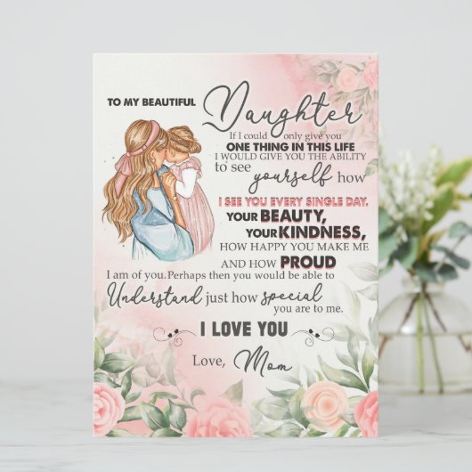 Aan mijn dochter Gift, liefdesbrief dochter en moe Menu (Staand voorkant)