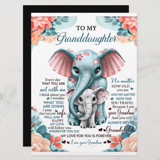 Aan mijn kleindochter Elephant Birthday Gift Idee Menu (Voorkant / Achterkant)