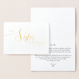 Aan mijn zus op mijn trouwdag Elegant schrift Folie Kaarten