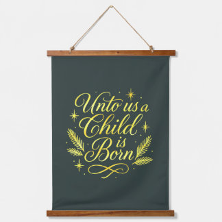 Aan ons is een Kind geboren Blauwe Gouden Religieu Hangend Wandkleed