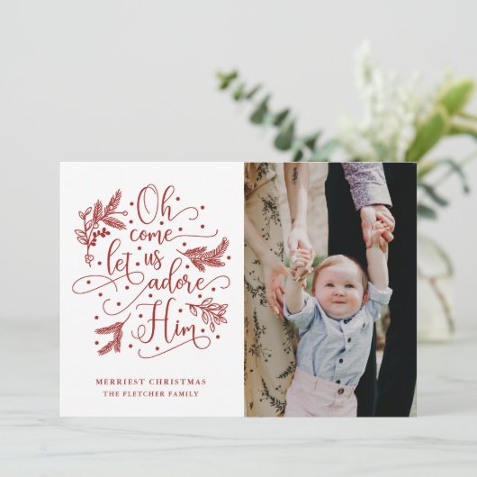 Aanbid Hem | Foto Kerstkaart | Rood (Staand voorkant)
