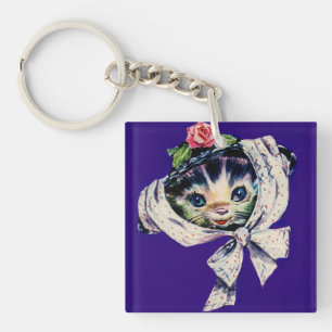 aanbiddelijke kitten kat in een kitten kat hoed sleutelhanger