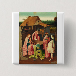 Aanbidding der Wijzen door Jheronimus Bosch Vierkante Button 5,1 Cm