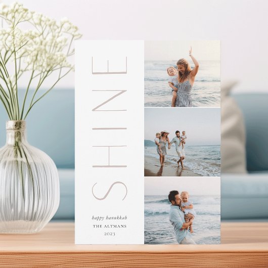 Aanbieding | Modern 3 Foto Collage Hanukkah Feestdagenkaart