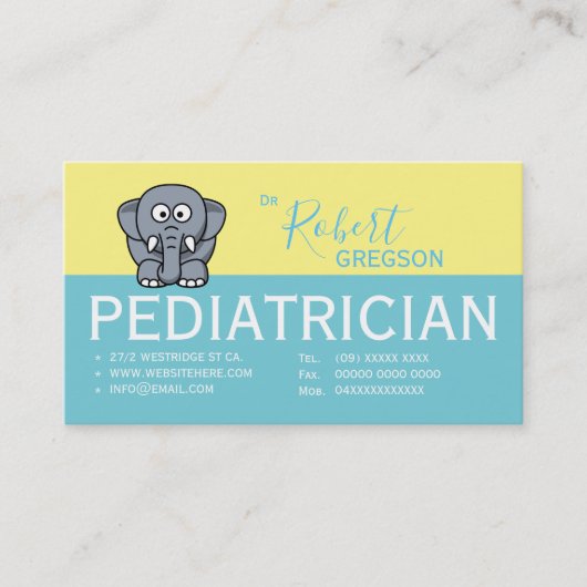 Aandachtkaart voor kinderarts met olifant afsprakenkaartje (Voorkant)
