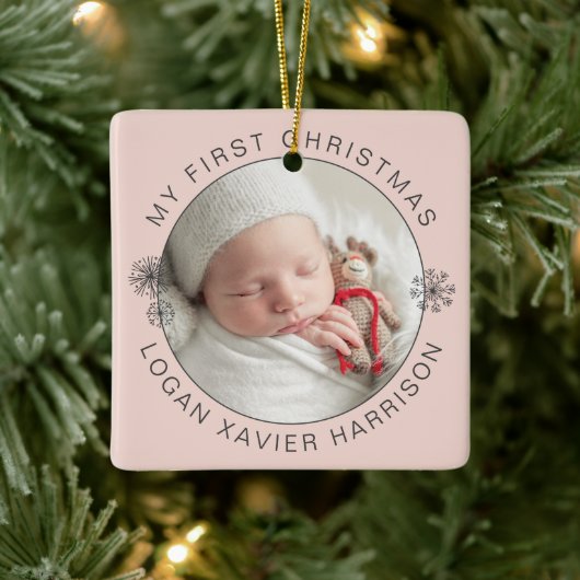 Aandenken Baby's Eerste Kerstmis Foto Keramisch Ornament (Boom)