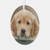 Aandenken met eigen huisdier foto hondenliefhebber glas ornament (Voorkant links)