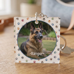 Aandenken met foto en pootafdrukken van huisdier sleutelhanger