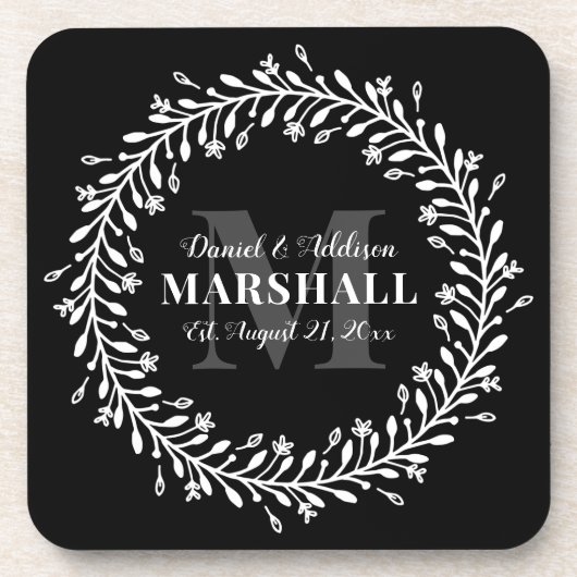 Aandenken Nieuwgehuwd Paar Krans Monogram Naam Bier Onderzetter (Voorkant)
