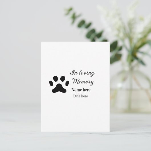 Aandenken ter liefdevolle herinnering voeg huisdie briefkaart (Staand voorkant)