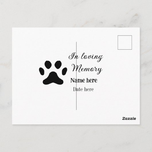 Aandenken ter liefdevolle herinnering voeg huisdie briefkaart (Achterkant)