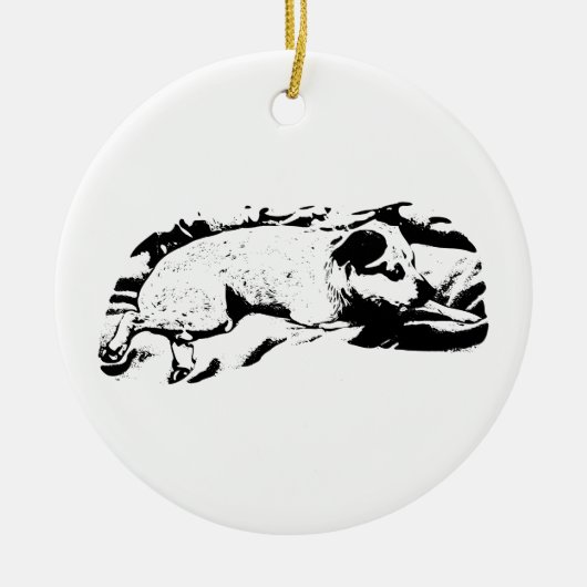 Aandenken Terrier, Rustend en Gereed Keramisch Ornament (Voorkant)