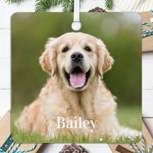 Aandenken vierkant met foto van huisdier voor hond metalen ornament