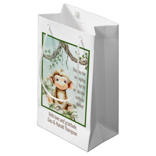 Aandenkenzak voor Monkey Baby Shower Klein Cadeauzakje (Voorkant Gekanteld)