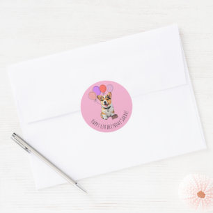Aandoenlijke Roze Corgi Verjaardag Aanpasbaar Ronde Sticker