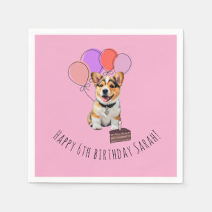 Aandoenlijke Roze Corgi Verjaardag Aanpasbaar Servet