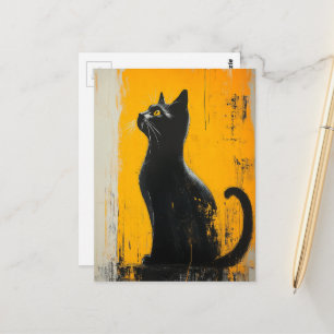 aandoenlijke zwarte kitty grunge gele achtergrond briefkaart