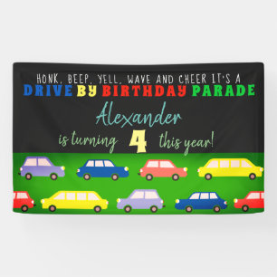 Aandrijving door 'Birthday Parade Cars Colorful Pa Spandoek
