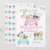 Aandrijving door Uitnodiging, Puppy Birthday Uitno Kaart (Voorkant / Achterkant)