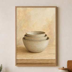 Aaneengestapelde stenen aardewerk kommen watercolo poster
