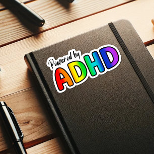 Aangedreven door ADHD   Regenboogtypografie Sticker