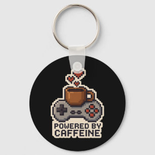 Aangedreven door Caffeïne Pixel Art Gamer Koffieli Sleutelhanger