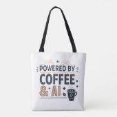 Aangedreven door Coffee & AI Retro Tech Vector Draagtas (Achterkant)
