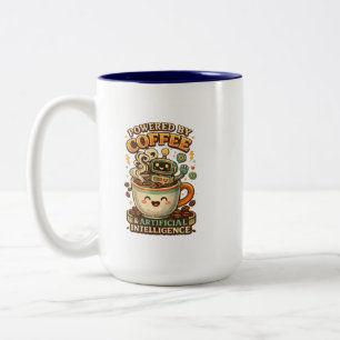 Aangedreven door koffie en AI Retro koffie tech Gr Tweekleurige Koffiemok