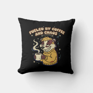 Aangedreven Door Koffie En Chaos Grappig Retro Das Kussen