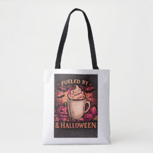 Aangedreven door koffie en grappige Halloween Draagtas