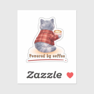 "Aangedreven door koffie" kat die een kopje koffie Sticker