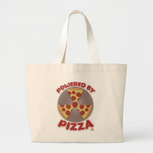 Aangedreven door Pizza Funny Food Time Design Grote Tote Bag
