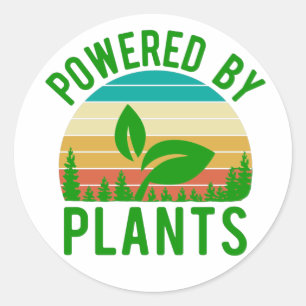 Aangedreven door Planten Funny Green Vegan Sunset Ronde Sticker