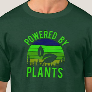 Aangedreven door Planten Funny Vegan Green  Sunset T-shirt