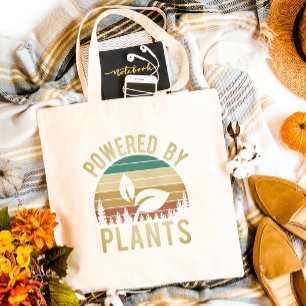 Aangedreven door Planten Vegan Retro Rainbow Tote Bag