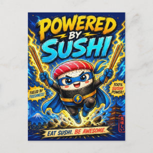 Aangedreven door Sushi – Schattige Superheld Sushi Briefkaart