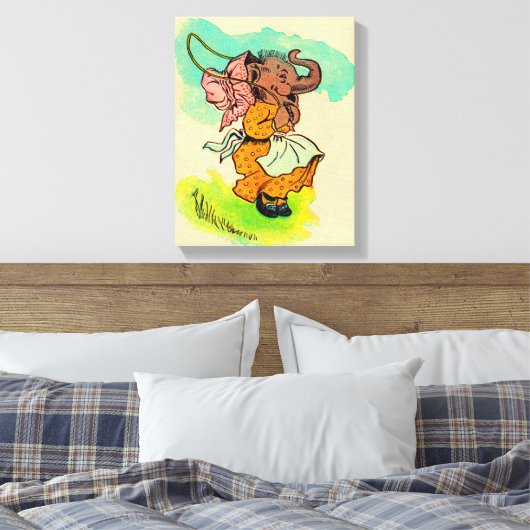 Aangeklede olifant die springtouw speelt in de jar canvas afdruk (Insitu (Slaapkamer))