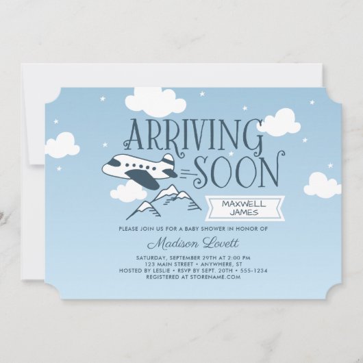 Aangekomen binnenkort vliegtuig Baby shower uitnod Kaart (Voorkant)