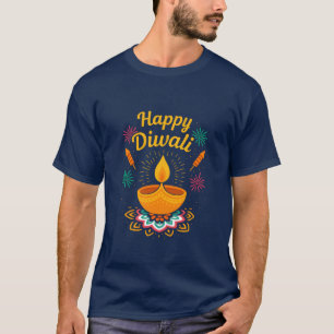 Aangenaam Diwali-festivalontwerp Diya en vuurwer T-shirt