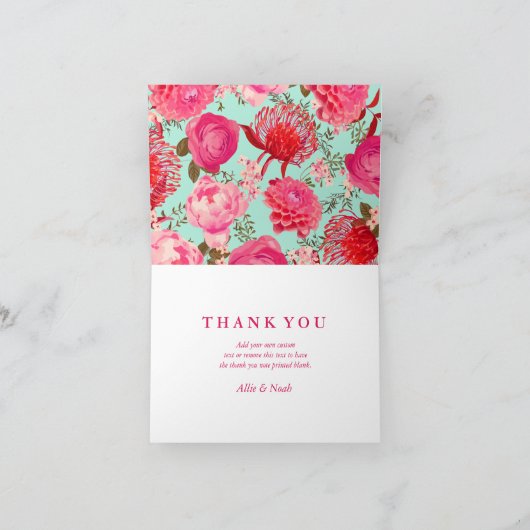 Aangenaam Roze & Mint Bloemen Dank u Bedankkaart (Binnen)