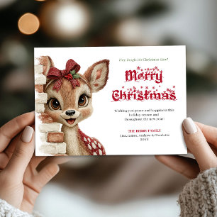 Aangename Kerstmis baby ree die even kijkt groet  Feestdagenkaart