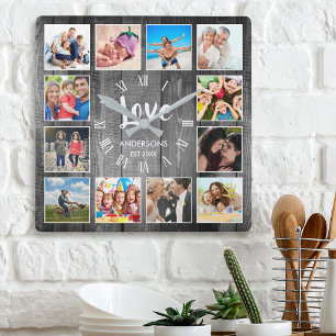 Aangepast 12 Foto Collage Family Love Reclaimed Wo Vierkante Klok