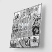 Aangepast 12 Foto collage Rustic Gray Wood Vierkante Klok (Hoek)