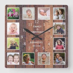 Aangepast 12 Photo Collage Family Quote Pallet Woo Vierkante Klok