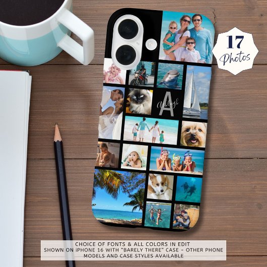 Aangepast 17 Fotocollage monogram naam Uw kleuren Case-Mate iPhone Case