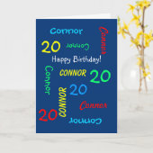 Aangepast 20e verjaardag Kaart Elke naam, blauw (Gele Bloem)