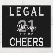 Aangepast, 21ste verjaardag, zwart wit sparkling wijnetiket (Enkel label)