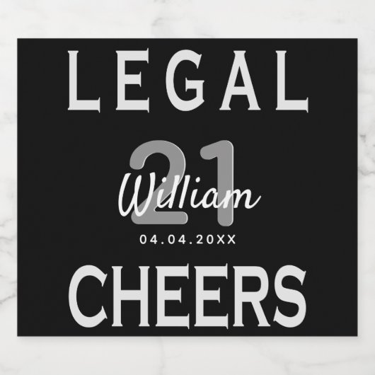 Aangepast, 21ste verjaardag, zwart wit sparkling wijnetiket (Enkel label)