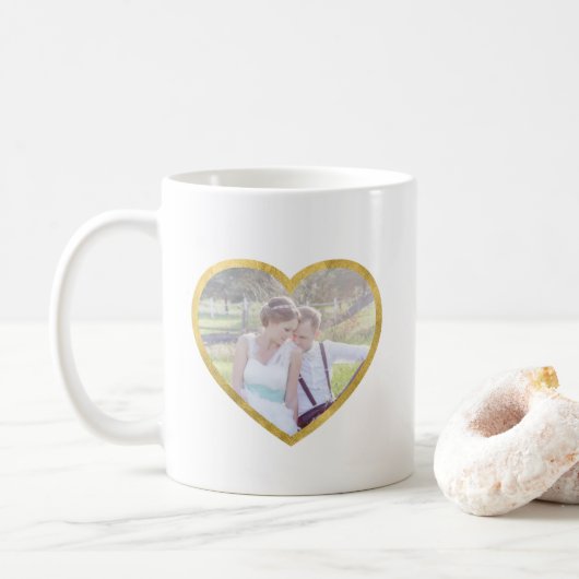 Aangepast 2 Foto's — Faux Gold Border Koffiemok (Met donut)