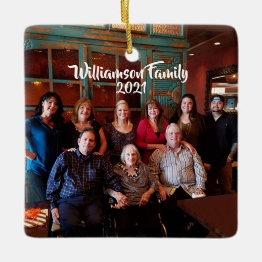 Aangepast 2 zijdelings-fotoscript voor witte kerst keramisch ornament (Voorkant)